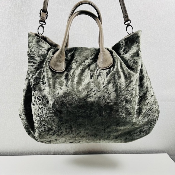 Deux Lux Misha Satchel Olive Green Velvet Large Tote Boho Detachable Strap - Picture 1 of 11